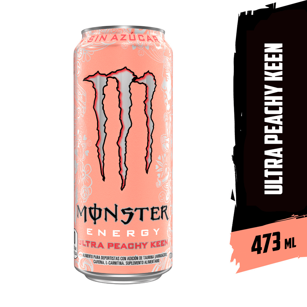 Lata Monster Ultra Peachy Keen 473 ml sabor durazno, bebida energética sin azúcar