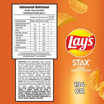 Lays Stax Cheddar 134g Papas Fritas Tarro