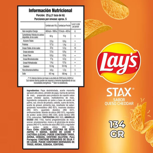 Lays Stax Cheddar 134g Papas Fritas Tarro