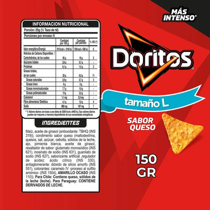 Información nutricional e ingredientes de Doritos Sabor Queso 150 g
