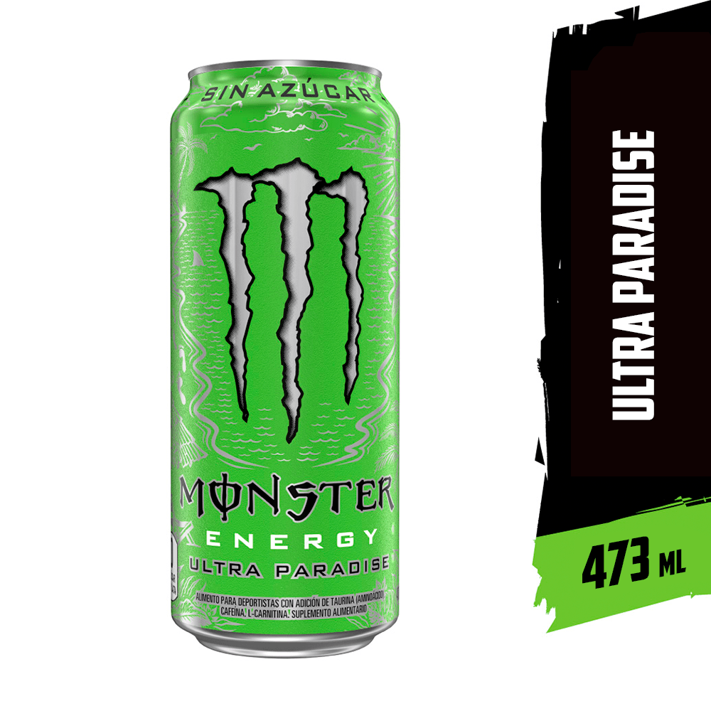 Lata Monster Ultra Paradise 473 ml sabor kiwi y lima, bebida energética sin azúcar